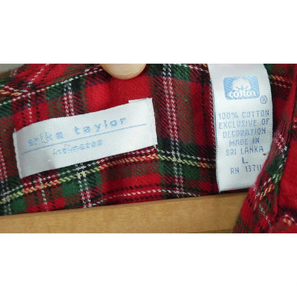 Vintage Large Red Plaid Flannel Nightgown Cotton Prairie Traditional Modest